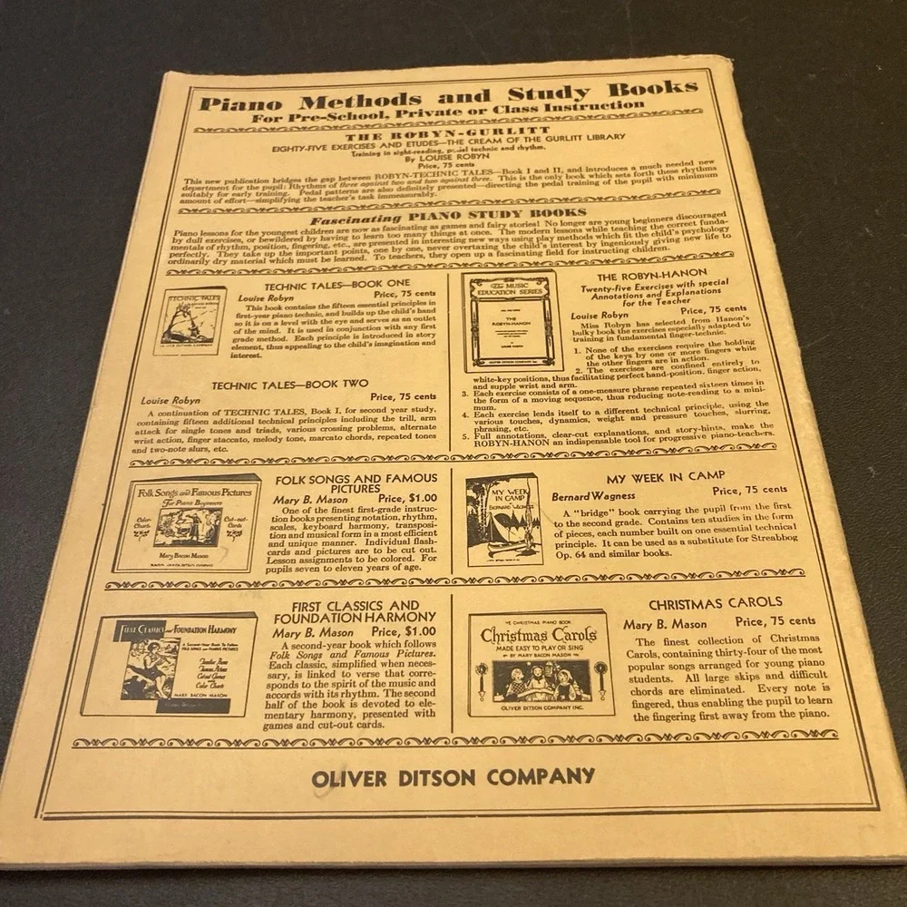 Piano Easy Pieces in Easy Keys Wilmans Vtg 1935 Ditson Learn to Play‎ Songbook